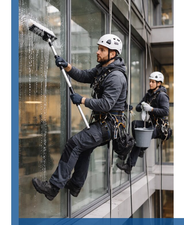Профессиональная мойка витражей промышленными альпинистами в Павлове