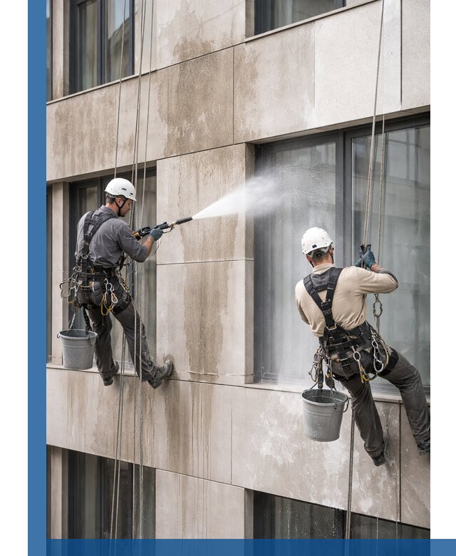 Послестроительная мойка фасада промышленным альпинизмом в Павлове