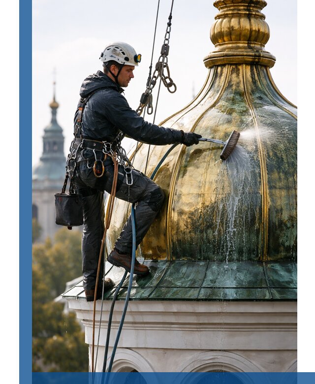 Профессиональная мойка куполов и шпилей высотными альпинистами в Павлове