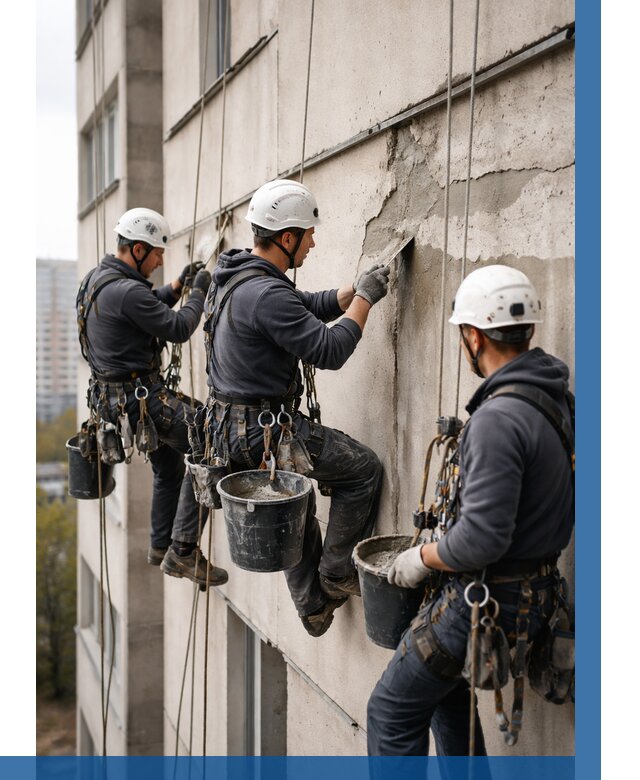 Ремонт бетонных элементов фасада в Павлове от 2534 р. | ВЫСОТНИК-Пвв