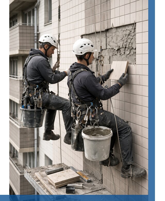 Ремонт облицовки фасада плиткой в Павлове от 1825 р. | ВЫСОТНИК-Пвв