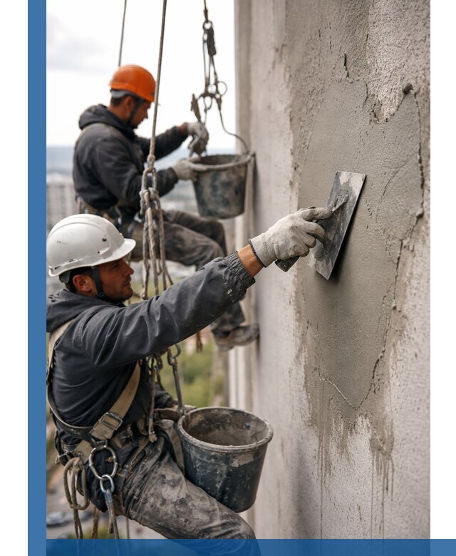 Штукатурка фасада на высоте в Павлове профессиональные работы