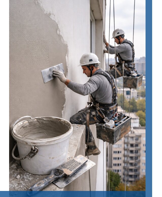 Шпаклевка фасада на высоте в Павлове от 710 р. | ВЫСОТНИК-Пвв