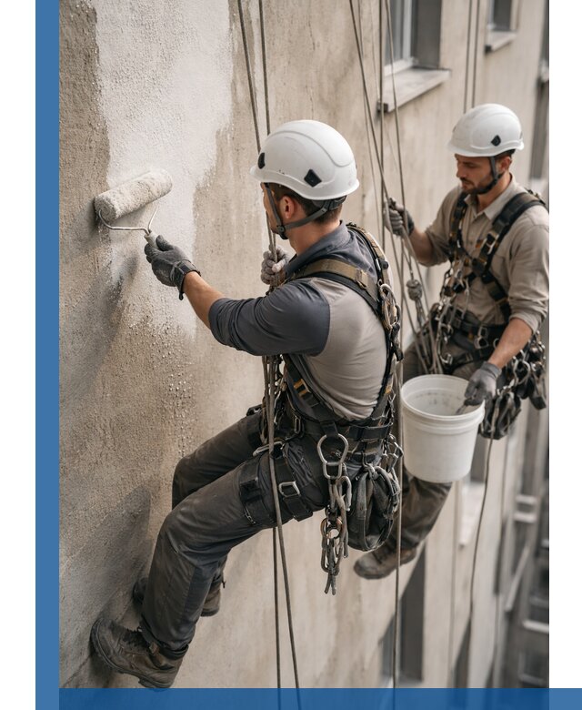 Грунтовка фасада на высоте в Павлове промышленными альпинистами