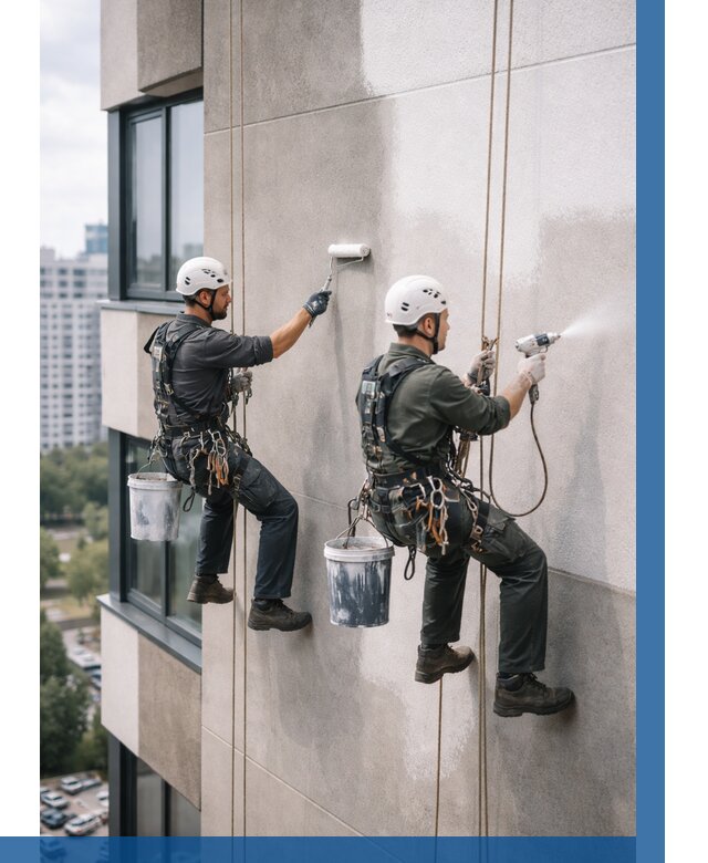 Покраска фасада альпинистами в Павлове от 304 р. | ВЫСОТНИК-Пвв