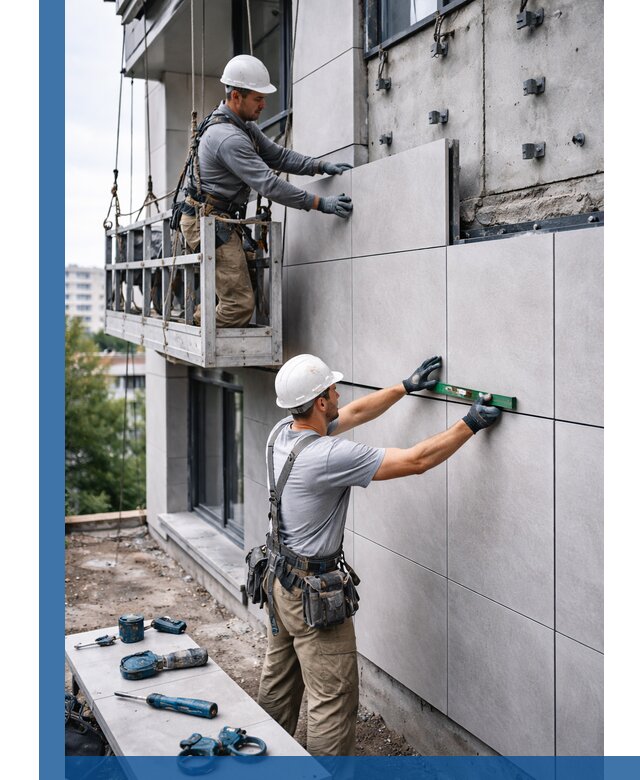 Монтаж керамогранита на фасад в Павлове под ключ с гарантией качества