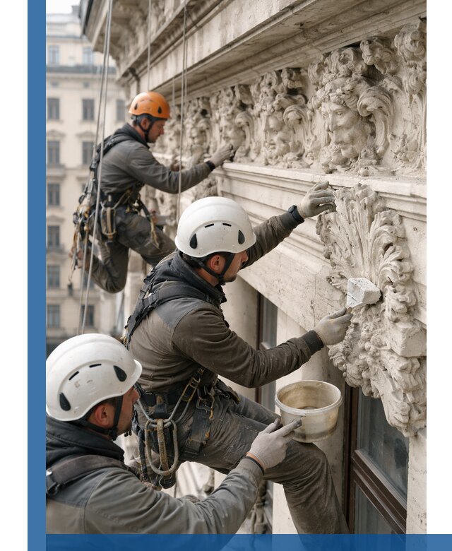 Реставрация фасадной лепнины с высотными работами в Павлове