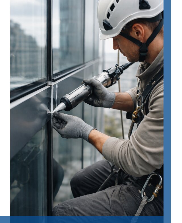 Герметизация стыков витража в Павлове от 1216 р. | ВЫСОТНИК-Пвв