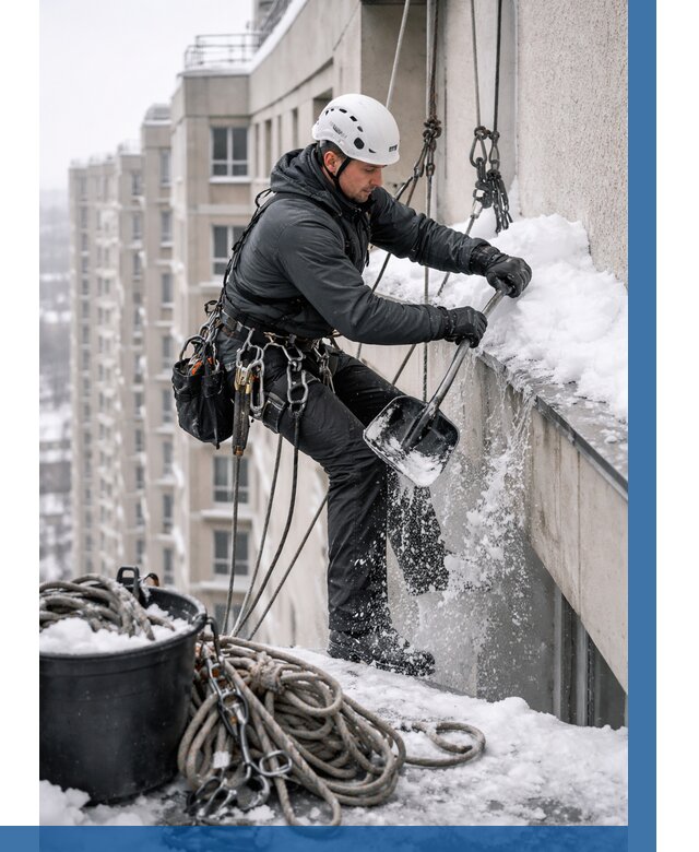 Очистка карнизов от снега в Павлове от 304 р. | ВЫСОТНИК-Пвв