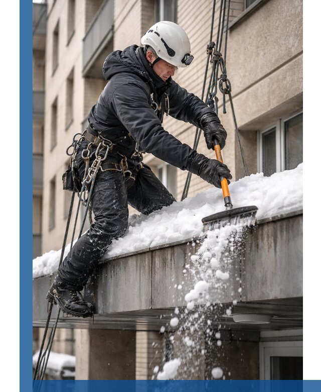 Очистка козырьков от снега в Павлове круглогодично безопасно