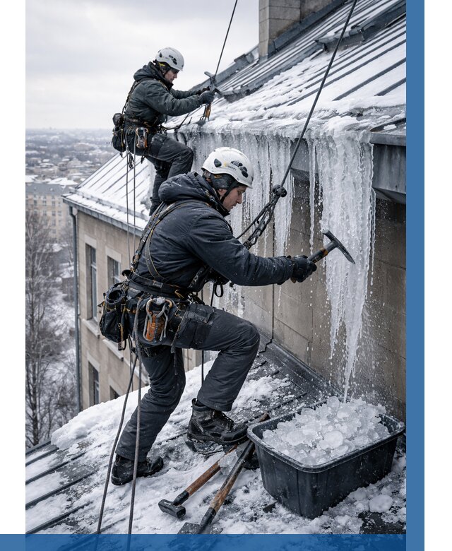 Удаление наледи с кровли в Павлове от 5575 р. | ВЫСОТНИК-Пвв