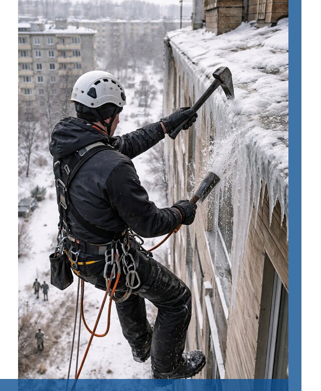 Сбивание сосулек с крыши в Павлове по цене от 4562 р. | ВЫСОТНИК-Пвв