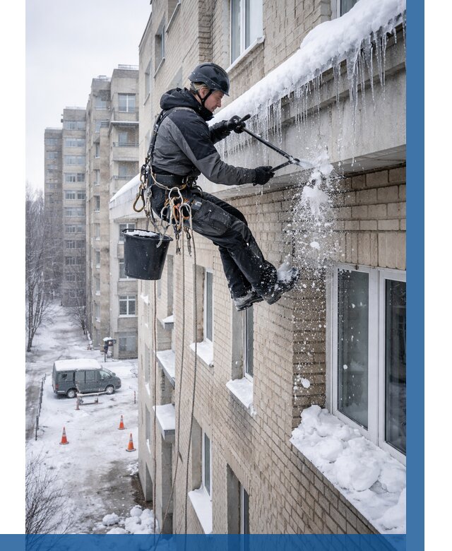 Удаление наледи с карнизов в Павлове от 355 р. | ВЫСОТНИК-Пвв