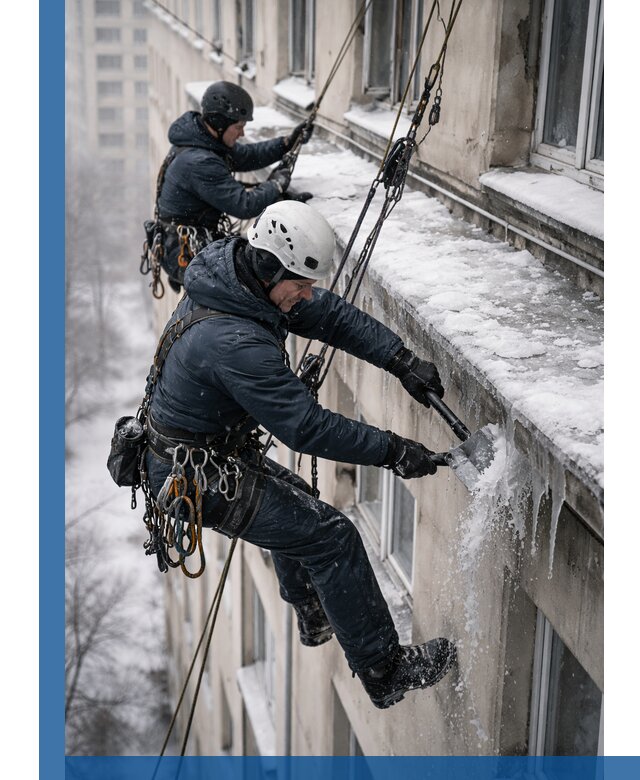 Удаление наледи и сосулек с карнизов в Павлове профессионально