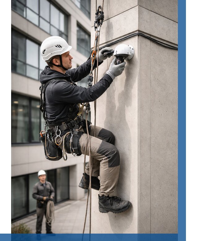 Монтаж камер видеонаблюдения на фасаде в Павлове от 8616 р.-ВЫСОТНИК-Пвв