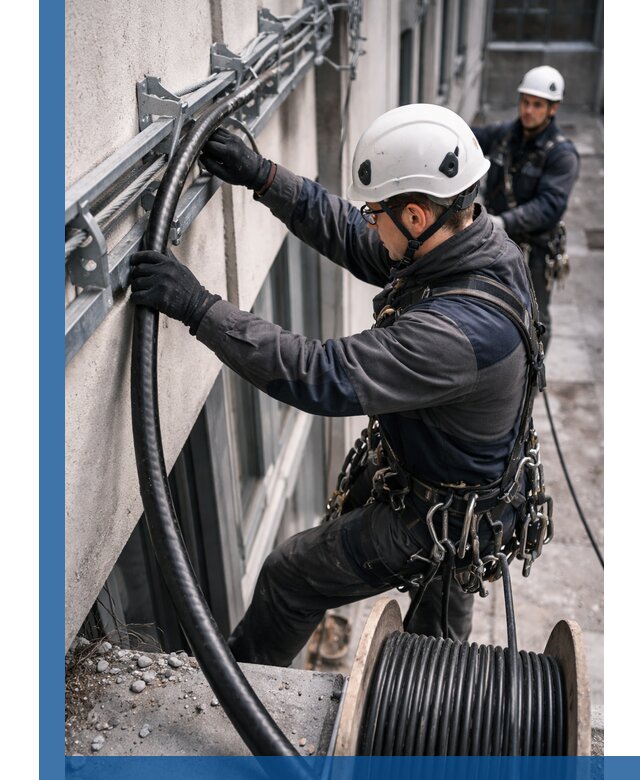 Протяжка кабеля питания на высоте в Павлове с гарантией безопасности и качества