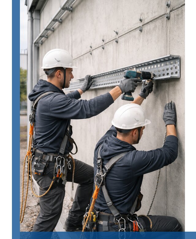 Монтаж кабельных лотков на фасаде зданий в Павлове с гарантией