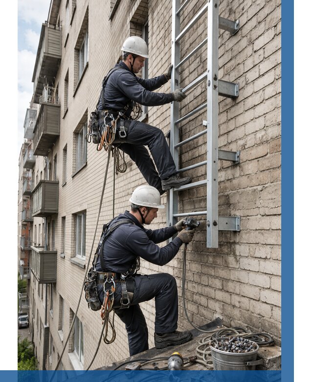 Монтаж пожарной лестницы в Павлове от 25343 р заказать у ВЫСОТНИК-Пвв
