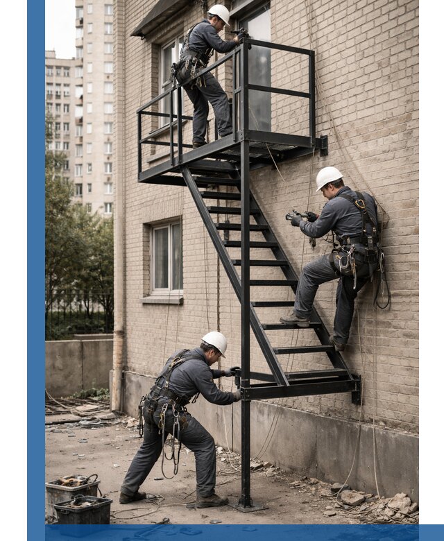 Монтаж пожарной лестницы в Павлове, установка и крепление