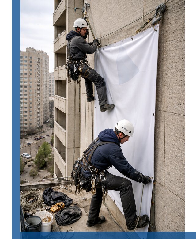 Профессиональный монтаж баннеров на фасаде в Павлове
