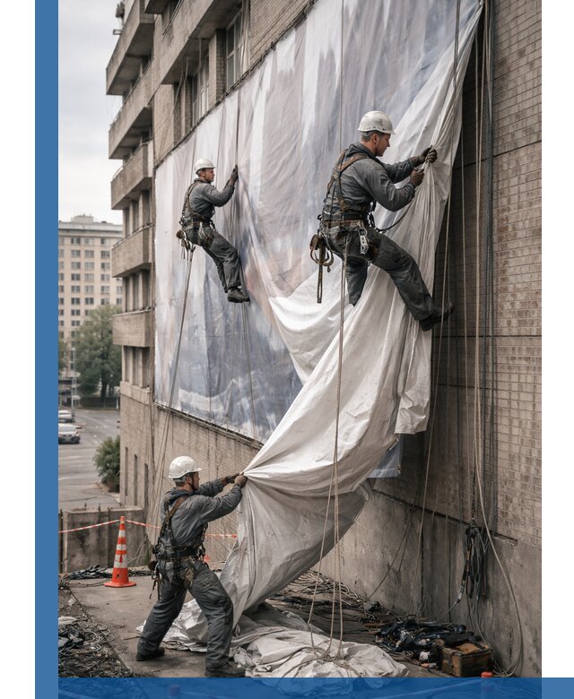 Демонтаж баннеров с фасада в Павлове оперативно и безопасно