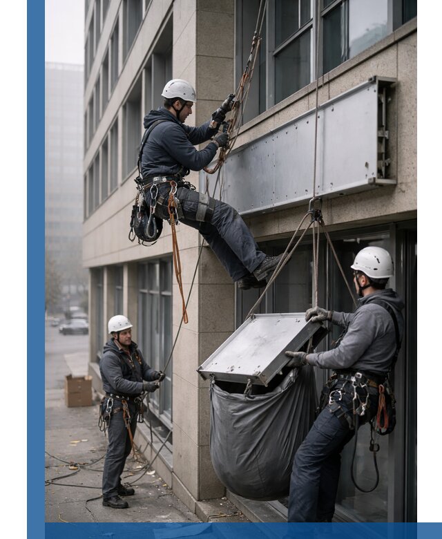 Демонтаж рекламной вывески с высотными работами в Павлове