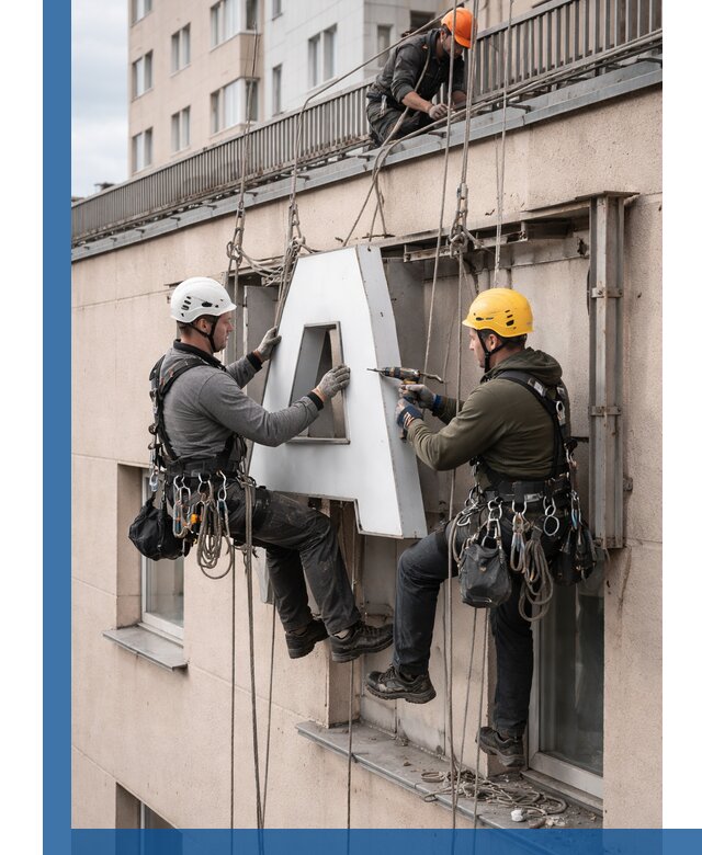 Ремонт и восстановление наружных вывесок на высоте в Павлове