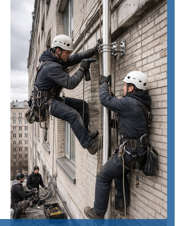 Монтаж флагштока на здании в Павлове от 6589 р. | ВЫСОТНИК-Пвв