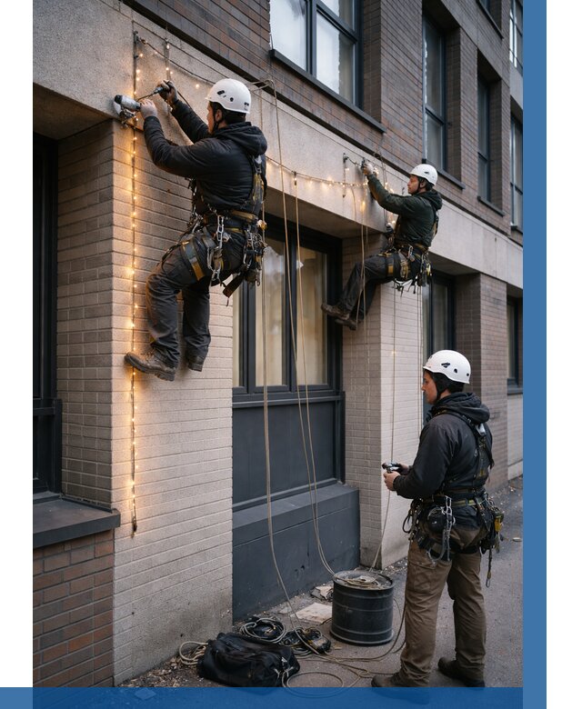 Монтаж гирлянд на фасаде в Павлове от 3548 р. | ВЫСОТНИК-Пвв