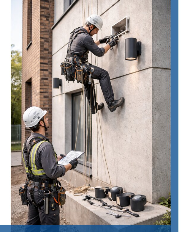 Монтаж фасадного освещения в Павлове от 2534 р. | ВЫСОТНИК-Пвв