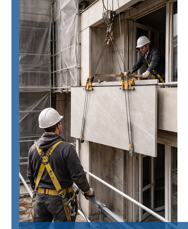 Подъем керамогранита на этаж в Павлове грузчиками и техникой