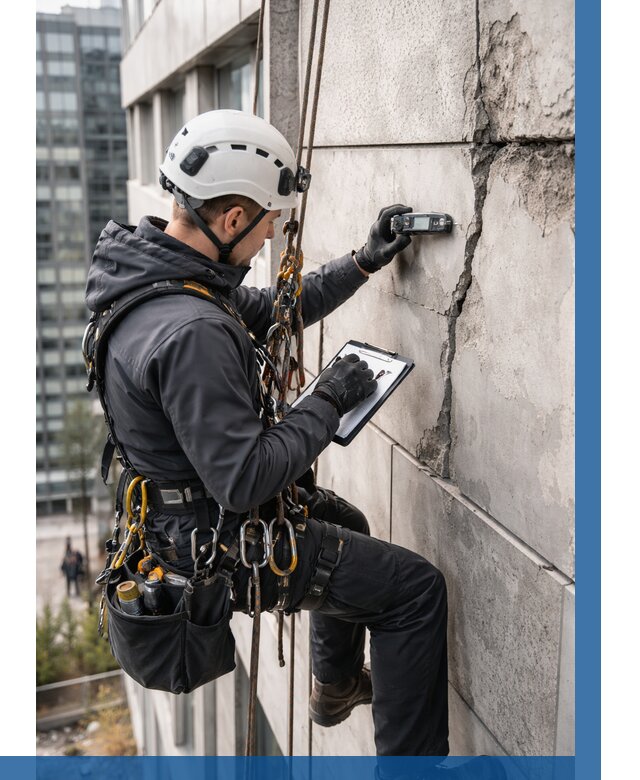 Обследование фасада альпинистами в Павлове от 122 р. | ВЫСОТНИК-Пвв