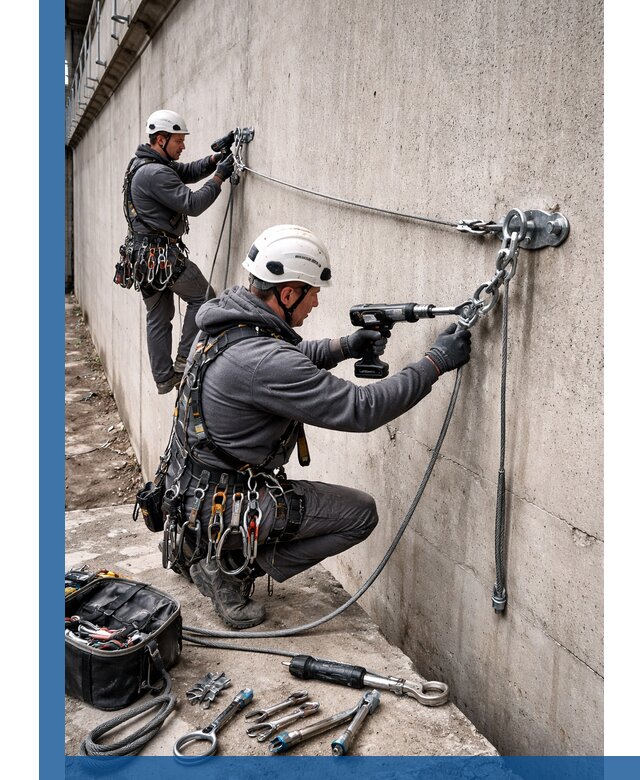 Монтаж анкерных линий высотной безопасности в Павлове