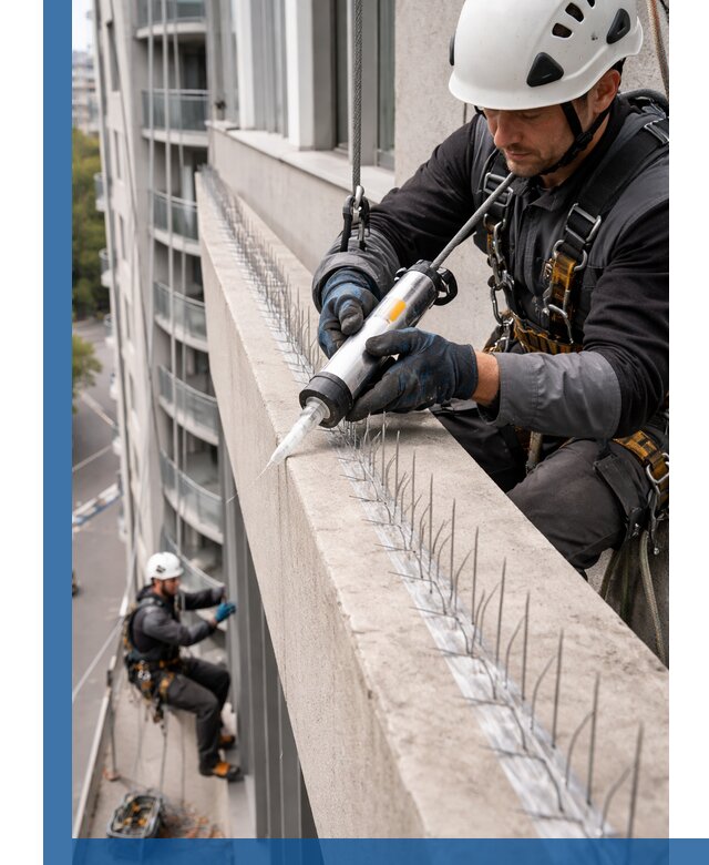 Установка шипов от птиц на фасадах и кровлях в Павлове